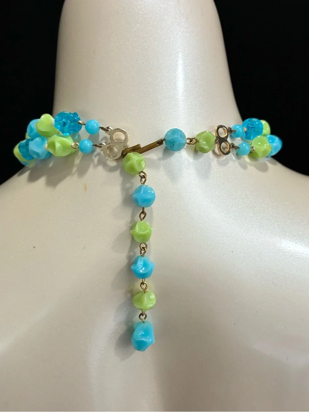 VTG Germany Sea Breeze Blue & Green Lucite Beaded Summer Statement Necklace EUC